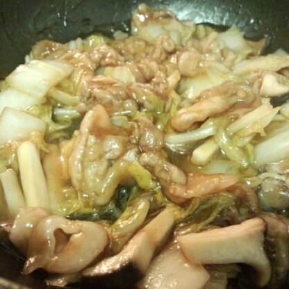 ごはんにかける前の写真ですが…白菜、エリンギ、豚肉で作りました！ごはんによく合って美味しかったです（＾ｖ＾）